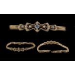 Antique Period - Attractive and Exquisite 15ct Gold Blue Sapphire and Seed Pearl Set Bracelet,