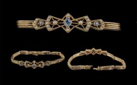 Antique Period - Attractive and Exquisite 15ct Gold Blue Sapphire and Seed Pearl Set Bracelet,