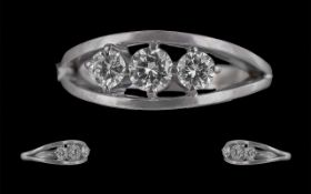 18ct Ladies White Gold 3 Stone Diamond Set Ring. Full Hallmark to interior of shank. The 3 round
