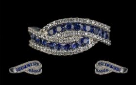 Ladies Signed 14ct Gold Pleasing Sapphire and Diamond Set Fashion / Dress Ring.