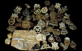 Box of Military Cap Badges & Badges, including Royal Hampshire, Royal Scots Greys, RAF, TS,