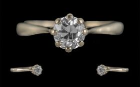 18ct Gold White Gold Single Stone Diamond Set Ring, marked 18ct to shank,
