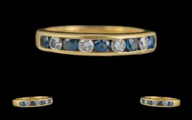 18ct Gold Attractive Blue Sapphire and Diamond Set Band Dress Ring,