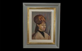 Harry Rutherford (1903-1985) Original Oil on Board Portrait of Wendy Bardsley. No. 308 in Studio