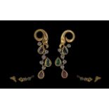 Ladies - Superb 18ct Gold and Pleasing Pair of Gem Set Drop Earrings, Marked 750 - 18ct.