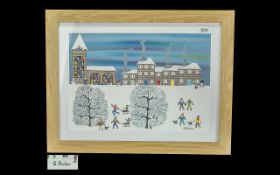 In The Park In The Snow - Acrylic on Acid free Paper Painting by Gordon Baker. Framed and Behind
