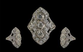 A Fine Quality and Impressive Ladies 14ct White Gold Diamond Set Dress Ring,