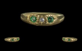 Antique Period 18ct Gold Emerald and Diamond Set Ring, Tests 18ct Gold, Hallmarks Worn, Emeralds
