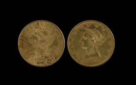 United States of America Liberty Head 10 Gold Dollar Coin, date 1893. Extremely fine condition.