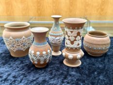 Small Collection of Doulton Silicon Lambeth Pottery, comprising three vases, tallest 5.