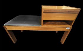 1960's Telephone Seat, With Teak Wood, Features Combined Stool / Seat and Wooden Drawer. Approx 22