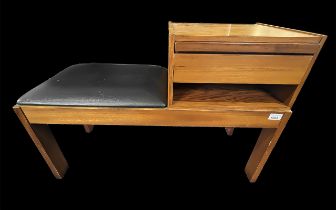 1960's Telephone Seat, With Teak Wood, Features Combined Stool / Seat and Wooden Drawer.