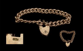 Antique Period Excellent Quality 9ct Gold Curb Bracelet with 9ct Gold Heart Shaped Padlock and