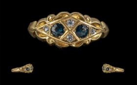 Antique Period Attractive 18ct Gold Sapphire and Diamond Set Ring, Excellent Shank / Setting,