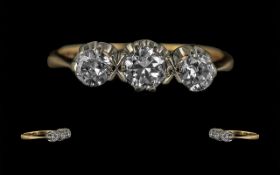 Ladies - Attractive 1930's 18ct Gold 3 Stone Diamond Set Ring.