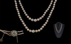 Victorian Period 1837 - 1901 Fine Quality Double Strand Cultured Pearl Necklace with pearl set 9ct