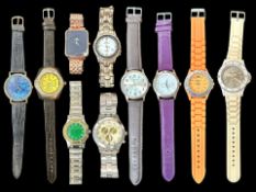 Collection of Gent's Fashion Watches, with leather and bracelet straps, ten in total.