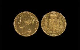 Queen Victoria 22ct Gold Young Head Shield Back Full Sovereign - Date 1866, Die Number 18. Very Fine