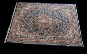 Original Hand Woven Indian Wool Rug, with blue ground and red design, rectangular shape,