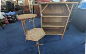 Vintage Bamboo & Rattan Bookcase, measures 39" high x 29" wide x 15" deep, with three shelves.