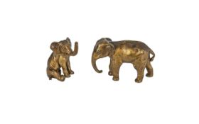 Pair of Cold Painted Bronzes of Elephants, finely detailed, depicts a mother 2.5'' long and a baby