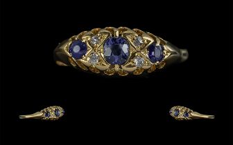 Victorian Period 1837 - 1901 Ladies Attractive Blue Sapphire and Diamond Set Ring,