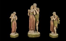 Royal Dux Bohemia Hand Painted Superb and Large Porcelain Figure ' Young Lovers ' Modelled by