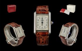Must-De-Cartier Deluxe Version Ladies Elegant Sterling Silver Cased Wrist Watch,