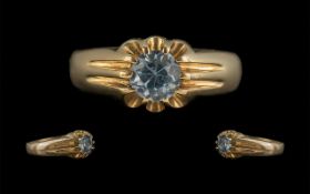 9ct Gold Pleasing Single Stone Aquamarine Set Ring, Gypsy Setting. Full Hallmark to Shank.
