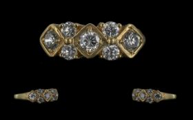 18ct Gold Attractive Diamond Set Ring. Marked 18ct. Excellent Design. The 7 Faceted Diamonds of Good