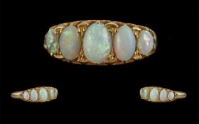 Antique Period - Attractive 18ct Gold 5 Stone Opal Set Dress Ring, Gallery Setting.