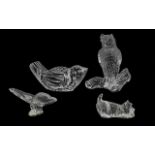 Four Waterford Lead Crystal Clear Glass Figures comprising of a figure of an owl perched on a