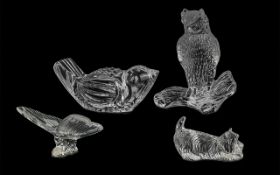 Four Waterford Lead Crystal Clear Glass Figures comprising of a figure of an owl perched on a branch