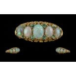 Antique Period - Excellent 18ct Gold 5 Stone Opal and Emerald Spacers Set Dress Ring,