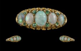 Antique Period - Excellent 18ct Gold 5 Stone Opal and Emerald Spacers Set Dress Ring, Gallery