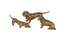 Three Cold Painted Bronzes of Daschunds, finely detailed, depicts a mother 3.