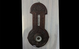 Dutch Barometer Profusely Carved - Nice Detailing. Approximately 24" High. Early to Mid Century.