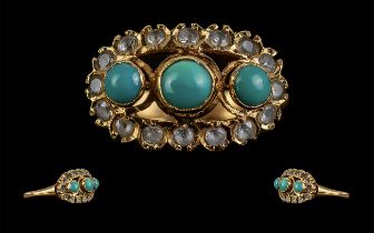 Victorian Period - 18ct Gold Turquoise and Diamond Set Dress Ring.