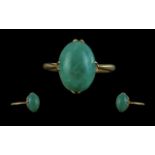 18ct Gold Pleasing Quality Single Stone Turquoise Jade Set Ring,