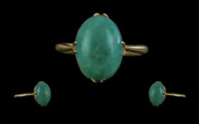 18ct Gold Pleasing Quality Single Stone Turquoise Jade Set Ring,