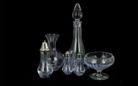 Collection of Caithness Glass, comprising a 12" tall decanter with stopper, a small 10" water jug,