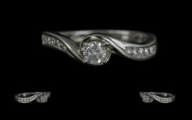 18ct White Gold Attractive - Contemporary Diamond Set Dress Ring.