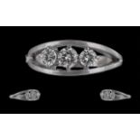18ct Ladies White Gold 3 Stone Diamond Set Ring. Full Hallmark to interior of shank.