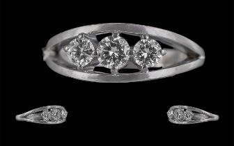 18ct Ladies White Gold 3 Stone Diamond Set Ring. Full Hallmark to interior of shank.