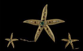 A Large 18ct Gold Impressive Bespoke Made Gemstone Set Star Fish Brooch with Safety Chain.