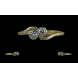 Antique Period - Pleasing 18ct Gold Two Stone Diamond Set Ring, Marked 18ct to Shank.
