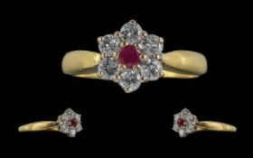 Ladies - Good Quality Exquisite 18ct Gold Ruby and Diamond Set Dress Ring.