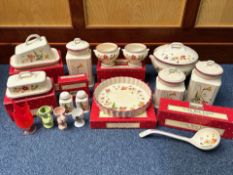 Box of Royal Winton 'Lark Rise' Kitchenalia, comprising bowls, storage jars, plates, etc.