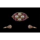 Victorian Period 1837 - 1901 Attractive 9ct Gold Garnet and Pearl Set Cluster Ring.