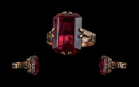 Early 20th Century Attractive 9ct Gold Single Stone Ruby Like Set Ring.
